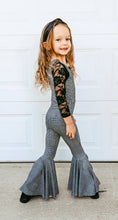 Load image into Gallery viewer, Black Plaid Bell Bottom Jumpsuit