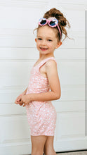 Load image into Gallery viewer, Girls Pastel Peach Floral Tank Romper