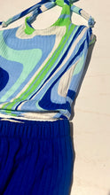 Load image into Gallery viewer, Blue Retro Swirl Halter/ Bell Bottom Set