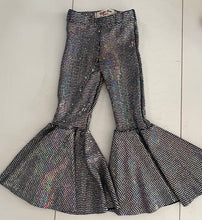 Load image into Gallery viewer, Silver Black Hologram Sparkle Bell Bottom Flare Pants