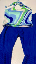 Load image into Gallery viewer, Blue Retro Swirl Halter/ Bell Bottom Set