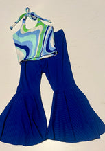Load image into Gallery viewer, Blue Retro Swirl Halter/ Bell Bottom Set