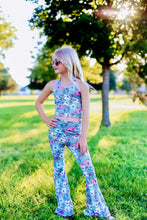 Load image into Gallery viewer, Fuschia Gray Floral Halter and Bell Bottom Set
