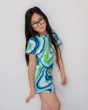 Load image into Gallery viewer, Blue Ocean Swirl Girls Crop Tee and Short Set