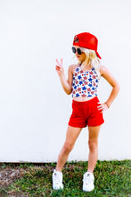 Load image into Gallery viewer, Red, White Blue Girls Halter and Short Set