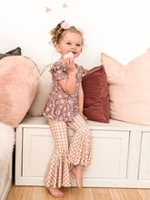 Load image into Gallery viewer, Girls Bell Bottoms in Dusty Pink Gingham Print