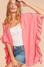 Load image into Gallery viewer, Falling For You Open Front Ruffle Trim Kimono Cardigan