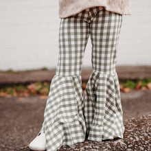 Load image into Gallery viewer, Girls Bell Bottoms in Sage Green Gingham print