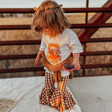 Load image into Gallery viewer, Girls Bell Bottoms in Camel Gingham Print