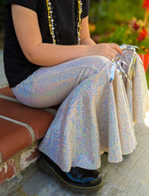 Load image into Gallery viewer, Silver Sparkle Bell Bottom Flare Pants