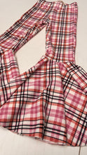 Load image into Gallery viewer, Girls Bell Bottoms in Pink Melon Plaid Print