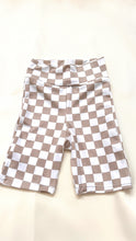 Load image into Gallery viewer, Girls High Waisted Biker Shorts in Tan Checkered Print
