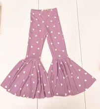 Load image into Gallery viewer, Lavender Bell Bottoms with White Hearts Print