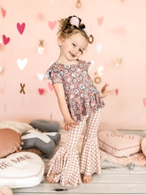 Load image into Gallery viewer, Girls Bell Bottoms in Dusty Pink Gingham Print
