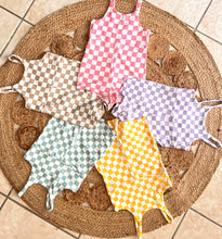 Load image into Gallery viewer, Olivia Checkered Romper in Purple