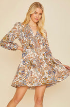 Load image into Gallery viewer, French Cafe Babydoll in Brown Navy Paisley