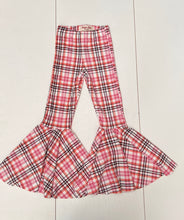 Load image into Gallery viewer, Girls Bell Bottoms in Pink Melon Plaid Print