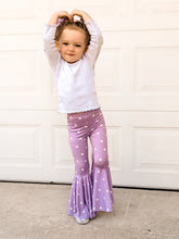 Load image into Gallery viewer, Lavender Bell Bottoms with White Hearts Print