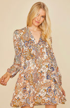 Load image into Gallery viewer, French Cafe Babydoll in Brown Navy Paisley