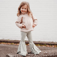 Load image into Gallery viewer, Girls Bell Bottoms in Sage Green Gingham print