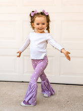 Load image into Gallery viewer, Lavender Bell Bottoms with White Hearts Print