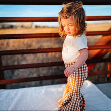Load image into Gallery viewer, Girls Bell Bottoms in Camel Gingham Print