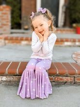 Load image into Gallery viewer, Lavender Bell Bottoms with White Hearts Print