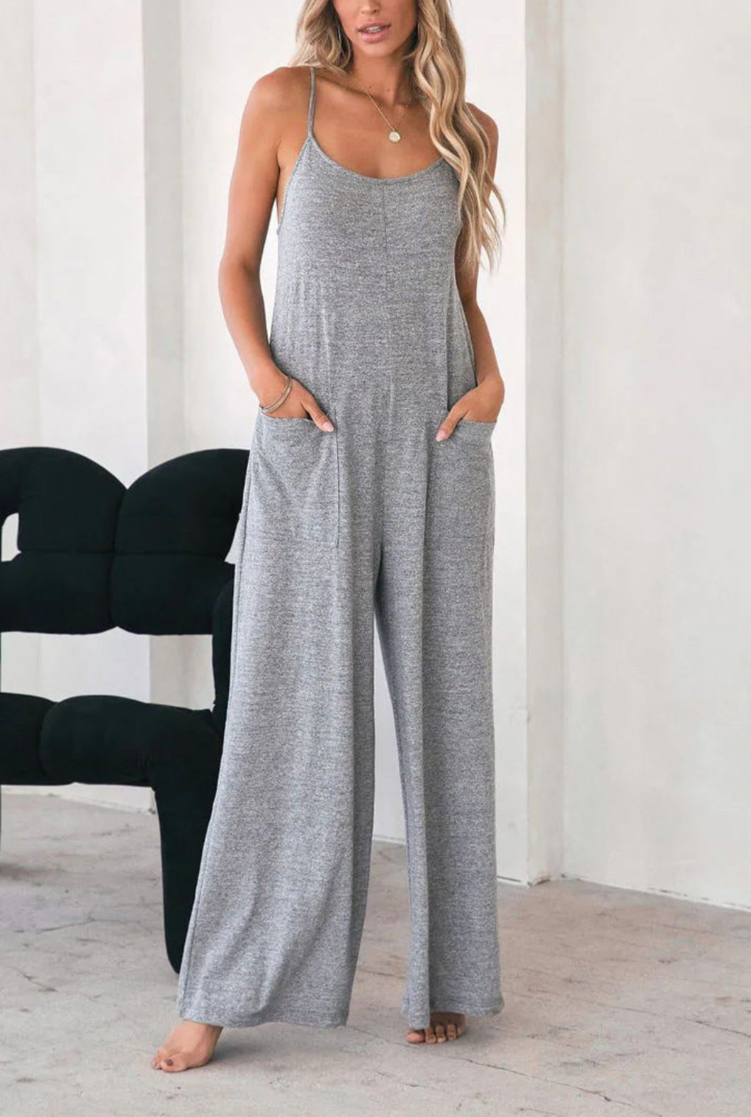 Wide Leg Cami Jumpsuit in Gray