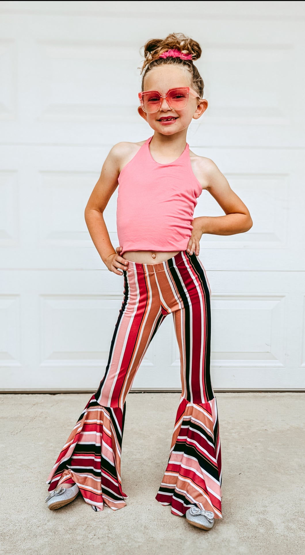 Coral Striped Halter/ Bell Bottom Set
