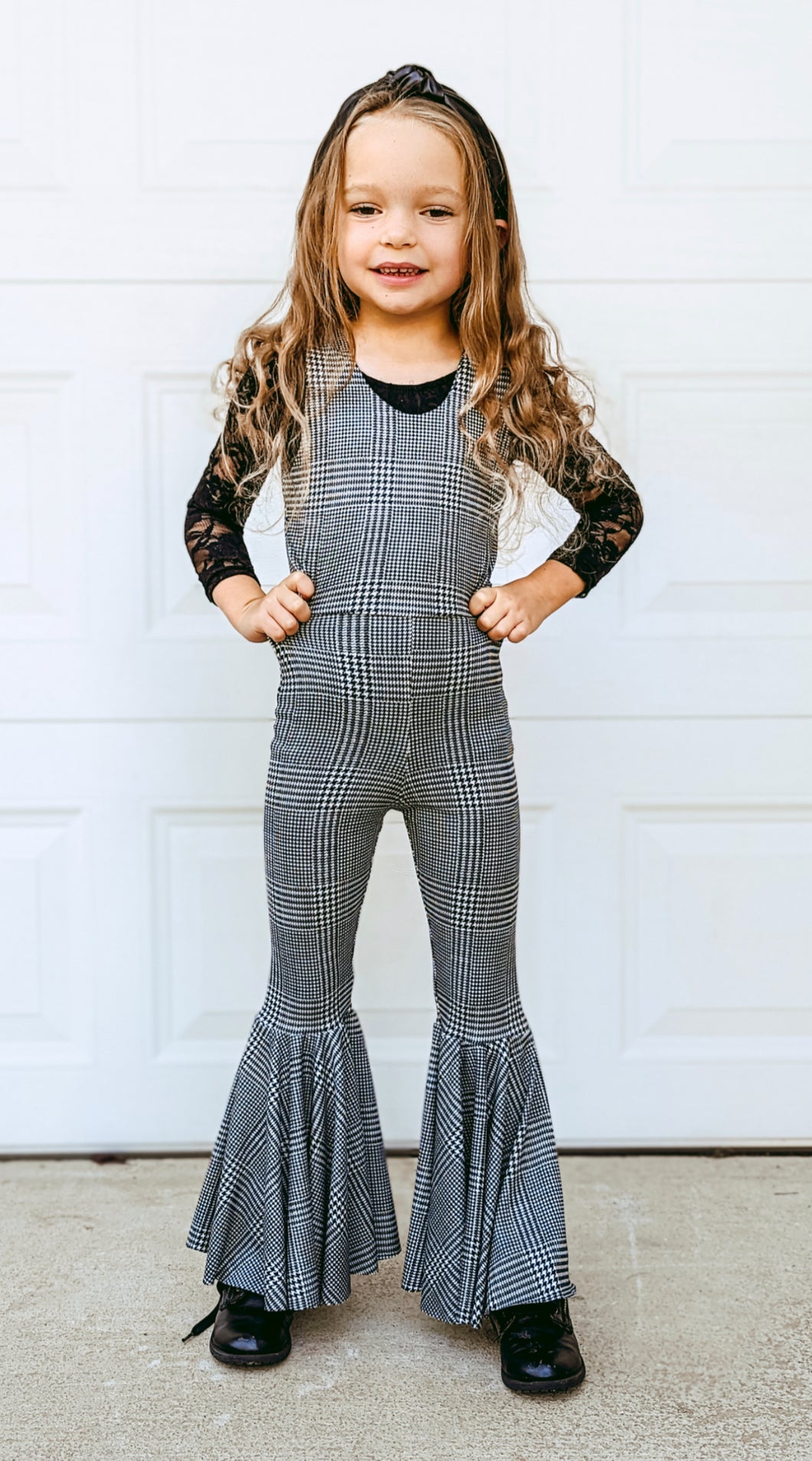 Black Plaid Bell Bottom Jumpsuit