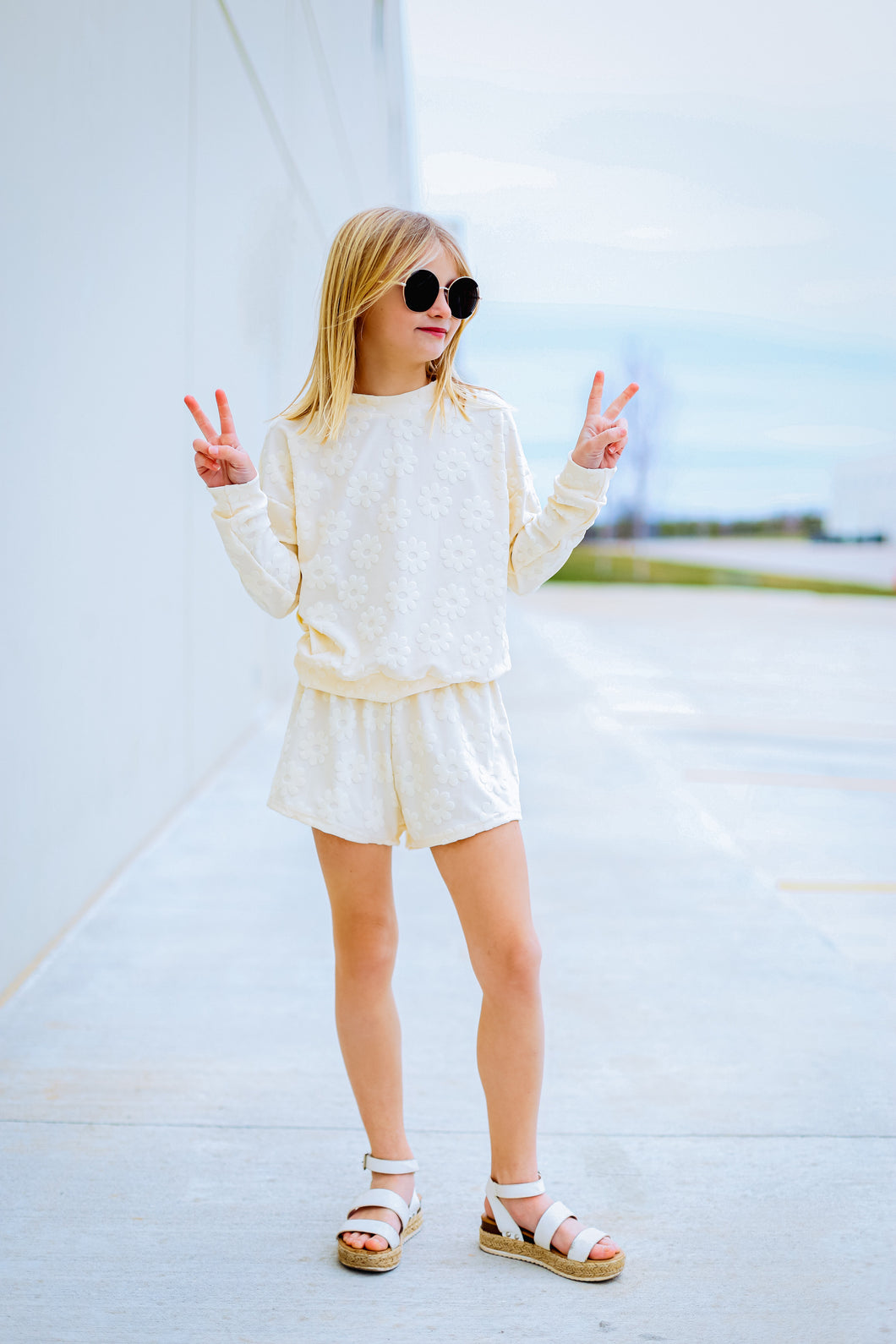 Daisy Jacquard Sweatshirt/Shorts Set in Ivory