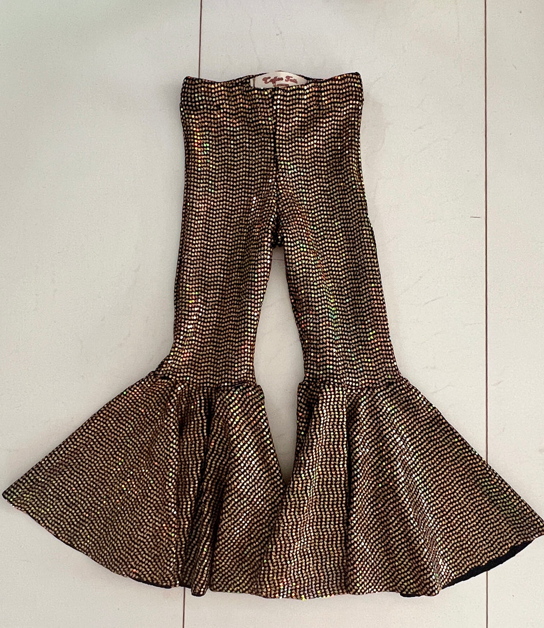 Gold Hologram Sparkle Bell Bottom Flare Pants