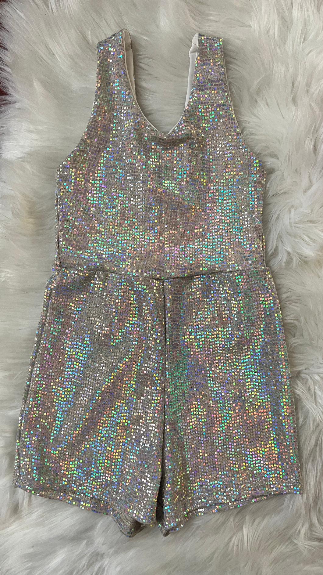 Girls Silver Sparkly Tank Romper