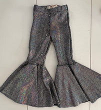 Load image into Gallery viewer, Silver Black Hologram Sparkle Bell Bottom Flare Pants
