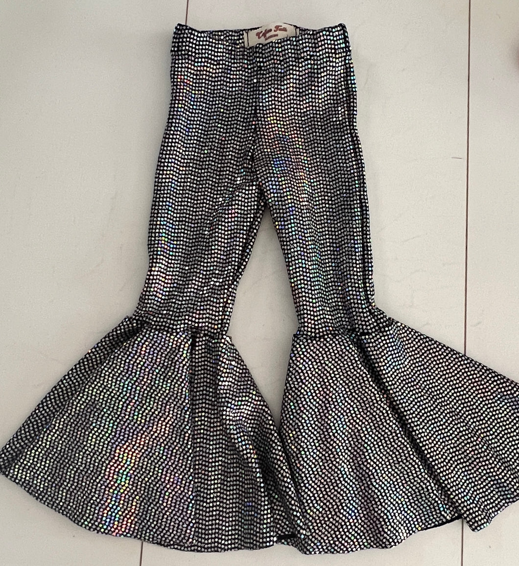 Silver Black Hologram Sparkle Bell Bottom Flare Pants