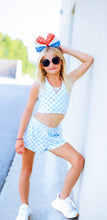 Load image into Gallery viewer, Blue and White Checkered Girls Halter and Short Set
