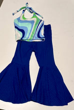 Load image into Gallery viewer, Blue Retro Swirl Halter/ Bell Bottom Set
