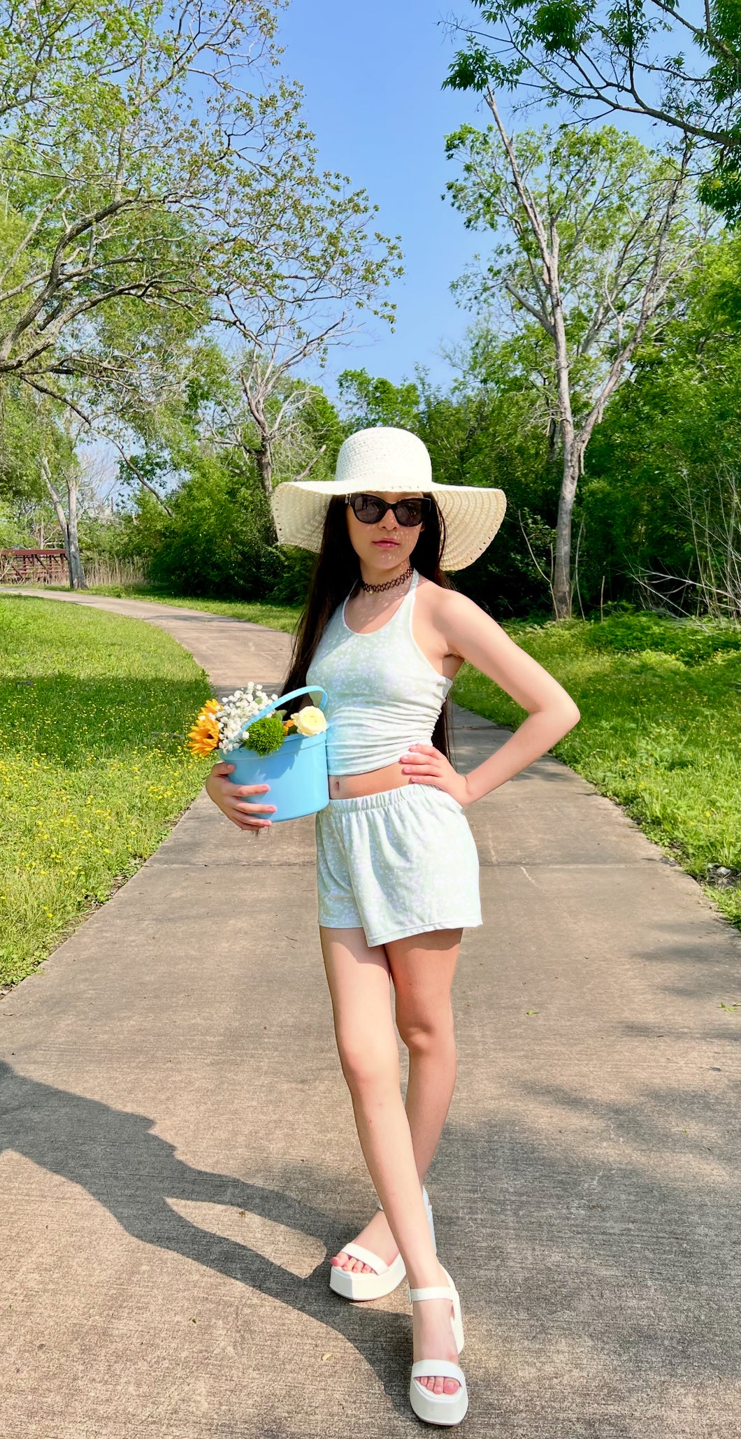 Pastel Mint Floral Girls Halter and Short Set
