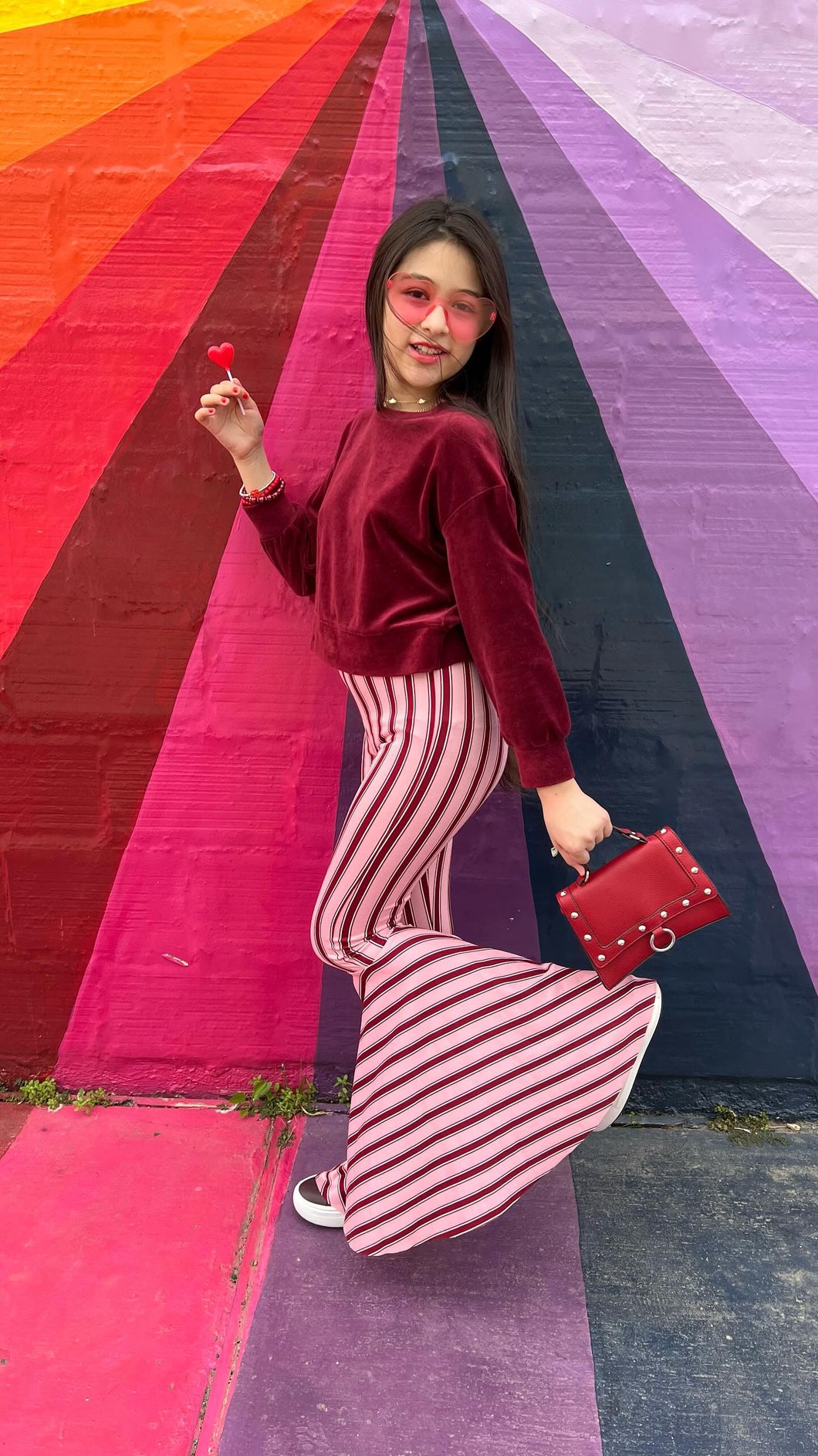Pink and Red Stripe Bell Bottom Pants