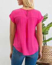 Load image into Gallery viewer, Eyelet Trim Folded Sleeve Top in Fuchsia
