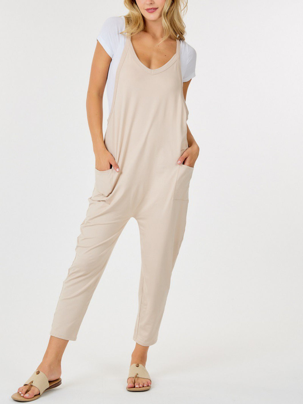Straight Leg Cami Jumpsuit in Oatmeal