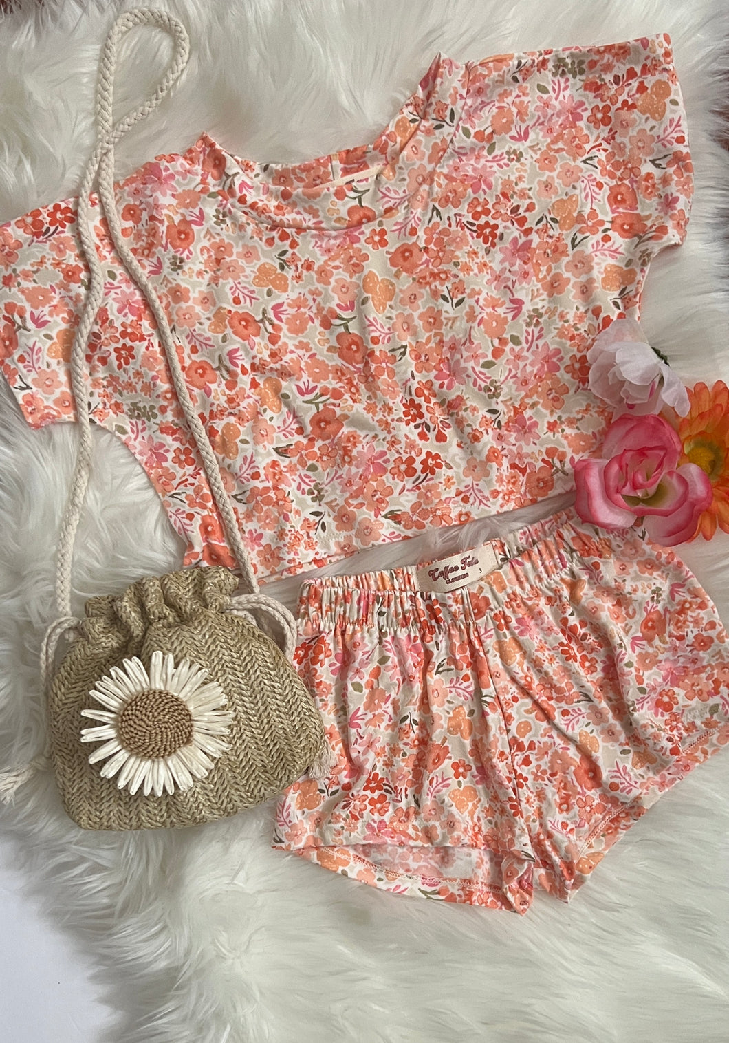 Peaches and Cream Floral Tee and Short Set