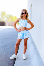 Load image into Gallery viewer, Blue Checkered Girls Halter and Short Set
