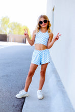 Load image into Gallery viewer, Blue Checkered Girls Halter and Short Set
