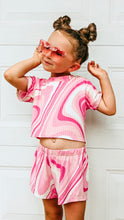 Load image into Gallery viewer, Barbie Pink Swirl Girls Crop Tee and Short Set
