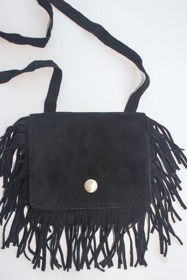 Boho Mini Fringe Shoulder Bag in Black