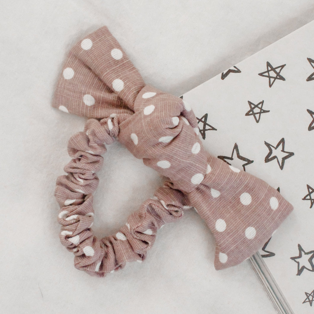 Mini Polka Dot Bow Hair Tie in Mauve Nude