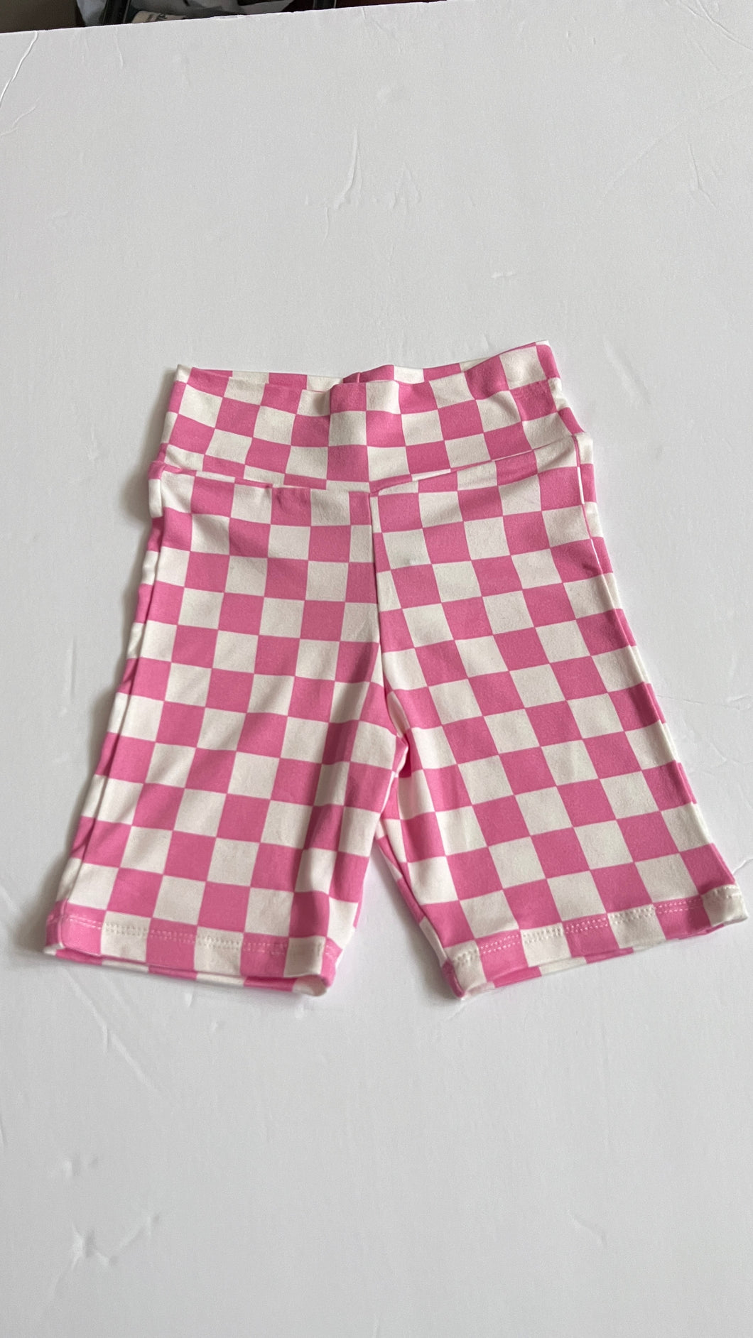 Girls Biker Shorts in Pink Checkered Print