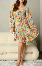 Load image into Gallery viewer, French Cafe Babydoll in Aqua Orange Floral
