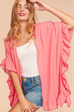 Load image into Gallery viewer, Falling For You Open Front Ruffle Trim Kimono Cardigan
